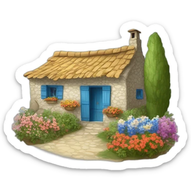 crete a cottage with some beautiful flowers sticker