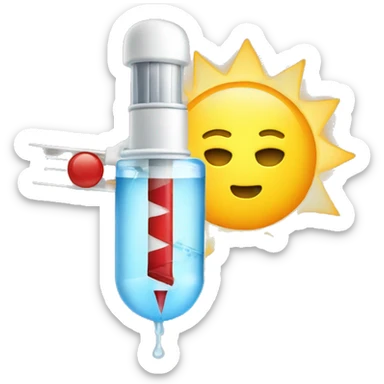 a syringe with a sun inside sticker
