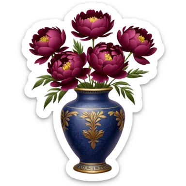 burgundy peonies in a vintage vase sticker