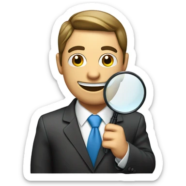businessman holding magnifying glass happy sticker