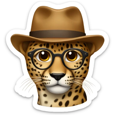 cheeta with brown hat, brown-lens glasses sticker