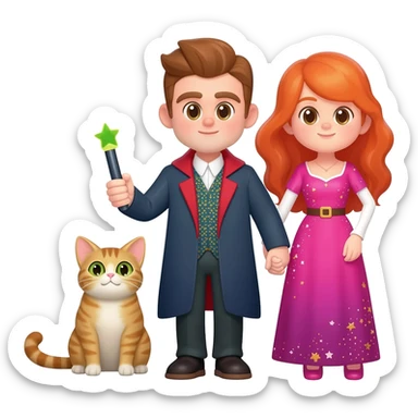 magician couple and their pet cat sticker
