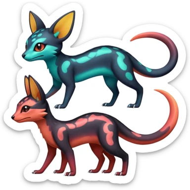 Neon-magma-pastel-gradients-colored Salandit-Umbreon-Genet-Noivern-Noibat-Serval-Hybrid (Full body) sticker