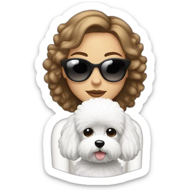 mujer pelo largo con gafas y perro bichon blanco sticker