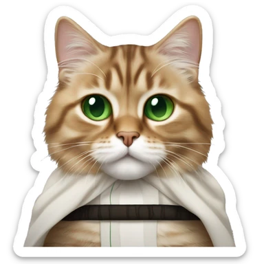 Brown Siberian cat with black stripes and green eyes dressed as obi wan kenobi sticker