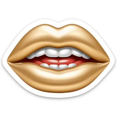female lips emoji, smooth liquid metal chrome surface, sensual sculpted shape, high-gloss reflections, monochrome futuristic 3D style, isolated on white sticker