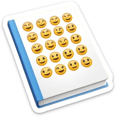 A textbook with the letters of "emoji" on its cover, where the word "emoji" is split into multiple individual letters for use. sticker