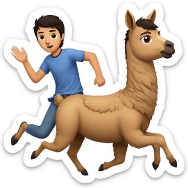 Guy with dark hair getting chased by a llama sticker