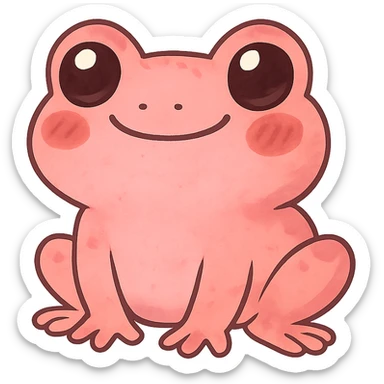 a cute pink frog, original design, big eyes, blushing cheeks, joyful sticker