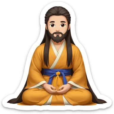 Beautiful man with lightly tan skin and dark long beard, long hair, in Hanfu sitting on the ground sticker