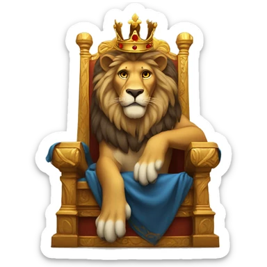 ‏A lion wears a crown and sits on his throne with a flee next to him sticker