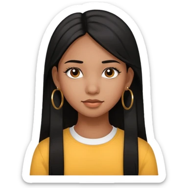 a young girl, with fair brown skin has medium length straight black hair and with hoops earrings. sticker
