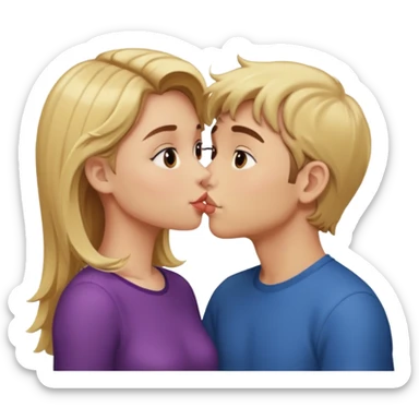 Brown haired boy and and blonde girl kissing  sticker