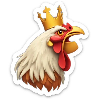 howling rooster with a crown on its head sticker