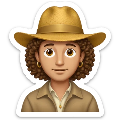 man curly hair and big earrings and and hat wearing sticker