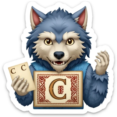 a werewolf hand holding the letter c make the c made out of persian carpet texture sticker