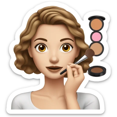 White girl with Brown hair doing makeup with makeup kit sticker