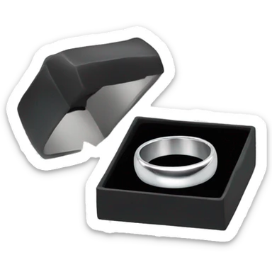 silver wedding band in a black ring box sticker