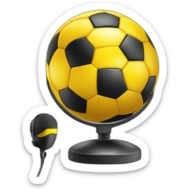 The text “10m fútbol” with a soccer ball and a microphone in yellow and black colors sticker