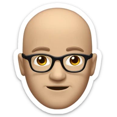 Bald white Man with brown hair, thick black glasses, smirking sticker