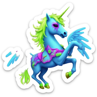Zombie Pegasus unicorn groovy art neon rave raving dancing sticker
