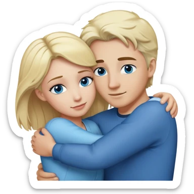 Hug between woman with blonde hair and blue eyes and man with salt and pepper hair  sticker