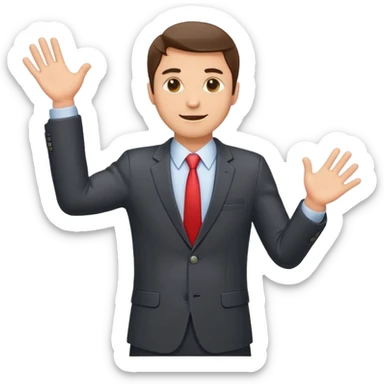 Sticker of a man in a business suit, front view, arms extended forward as if ready to hold a box, friendly expression, clean cartoon style, bold outlines, minimal background, emoji sticker style sticker