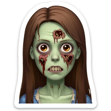 Zombie woman with straight brown long hair sticker