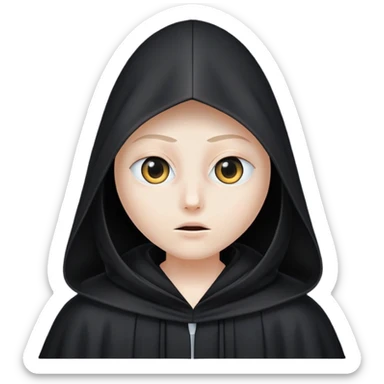 Tall black robe with cone-shaped hood covering face, two eyes slightly visible through slit.” sticker