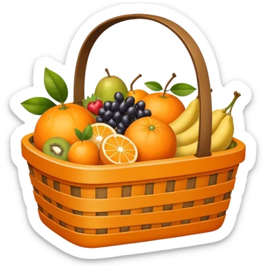 Orange plaid lining basket with both food, drink and fruits sticker