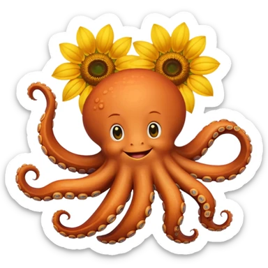 Octopus smiling bringing sunflower  sticker