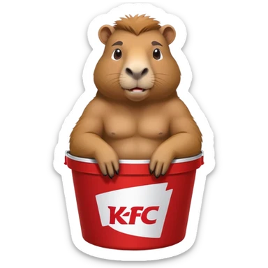 Muscular capybara with big muscles sitting in a KFC bucket sticker