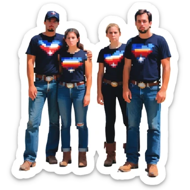 Texans with sad faces and slumped shoulders, Alamo ruins in background sticker