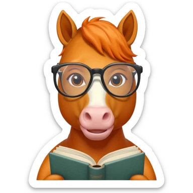 orange horse read book with glasses sticker