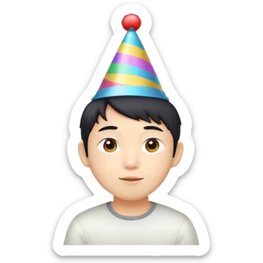 Wasian boy with party hat sticker