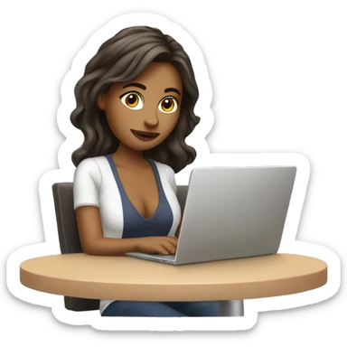 a gril with laptop and iced latte sticker