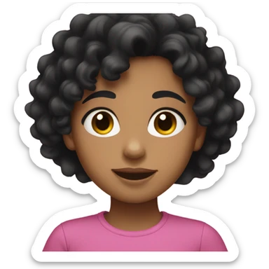 girl with black curly hair not afro just curly almost 3a type wearing black top  sticker