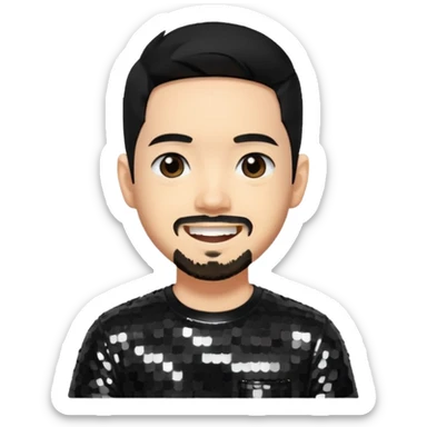 Mike Shinoda with black hair, black sequin shirt sticker