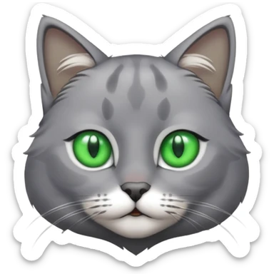 grey cat with green eyes and white stain bottom the neck sticker