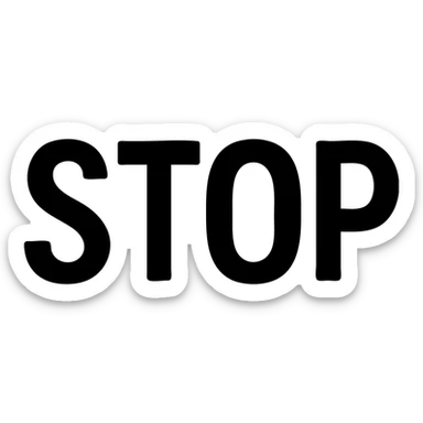 STOP text, all caps, soft blue-grey, solid filled icon style sticker