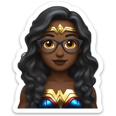 girl with long hair and dark skin wearing glasses and dressed as Wonder Woman sticker
