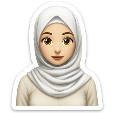 white hijabi girl has red cheeks long eye lashes and so cute girl casual outfits . white girl  sticker