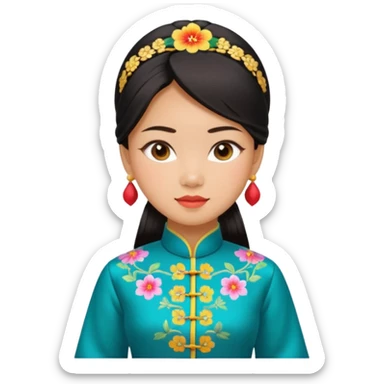 Asian girl wearing traditional ao dai Vietnamese clothes sticker