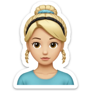 A woman with her hair tied up, blonde, who says "ma, cómo?" sticker