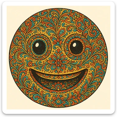 an emoji with many small details, overlapping motifs, and a visually dense, decorative style sticker