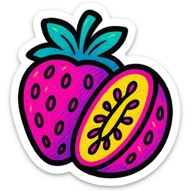 vibrant stylized emoji of a sliced strawberry, suitable as a sprite for a 2D fruit ninja game sticker