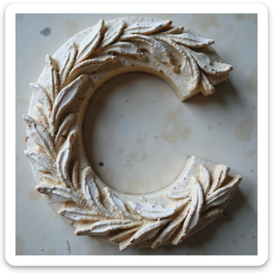 marble-textured letter C inspired by Greek statues, engraved laurel wreaths, slight glow, representing Chronos, only the letter C, no extra elements sticker