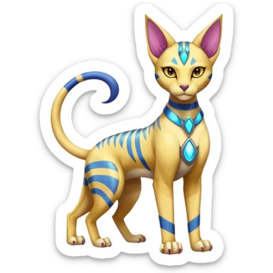 Modern furry anthro anthropomorphic futuristic shiny colorful Bastet-Sphynx-Lombax-Zeraora-Renamon-fusion (full body) sticker