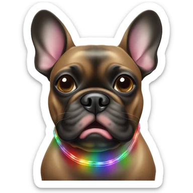 Black and brown French bulldog with Christmas rainbow light string in his mouth  sticker