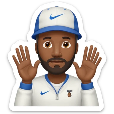 MIDDLE AGED BLACK MAN WITH LOW CUT BEARD AND A NIKE HAT SAYING WHO CARES?! MOTIONING HANDS  sticker